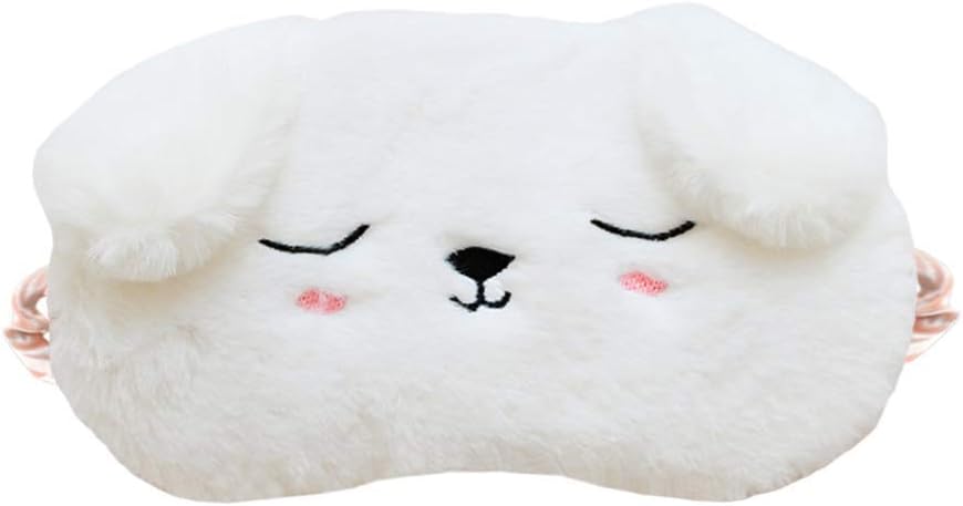 Soft Plush Animal Sleeping Mask - White Dog, for Kids & Girls, Home & Travel