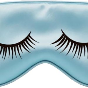 Mulberry Silk Sleep Mask for Kids - Adjustable Elastic Strap, Blue with Eyelashes, Size S