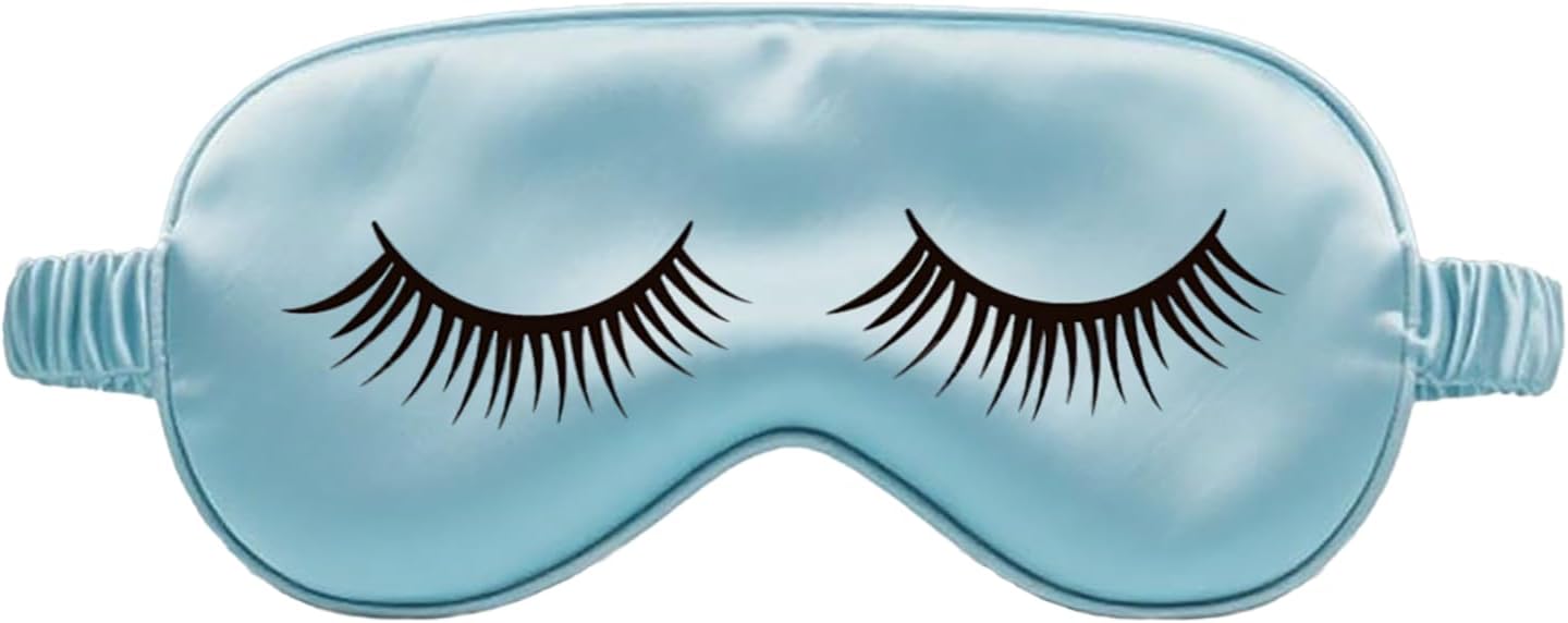 Mulberry Silk Sleep Mask for Kids - Adjustable Elastic Strap, Blue with Eyelashes, Size S