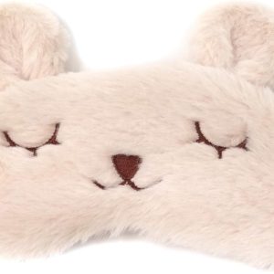 Plush Rabbit Sleeping Eye Mask - Cute Cartoon Animal Eye Cover for Children, Beige