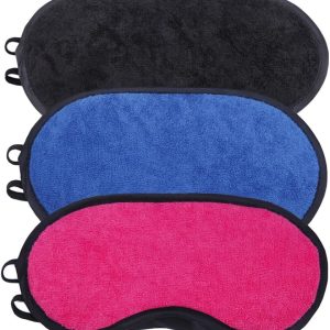 3 Pack Microfiber Terry Cloth Sleep Mask - Soft Blackout Eye Cover with Adjustable Strap, Travel