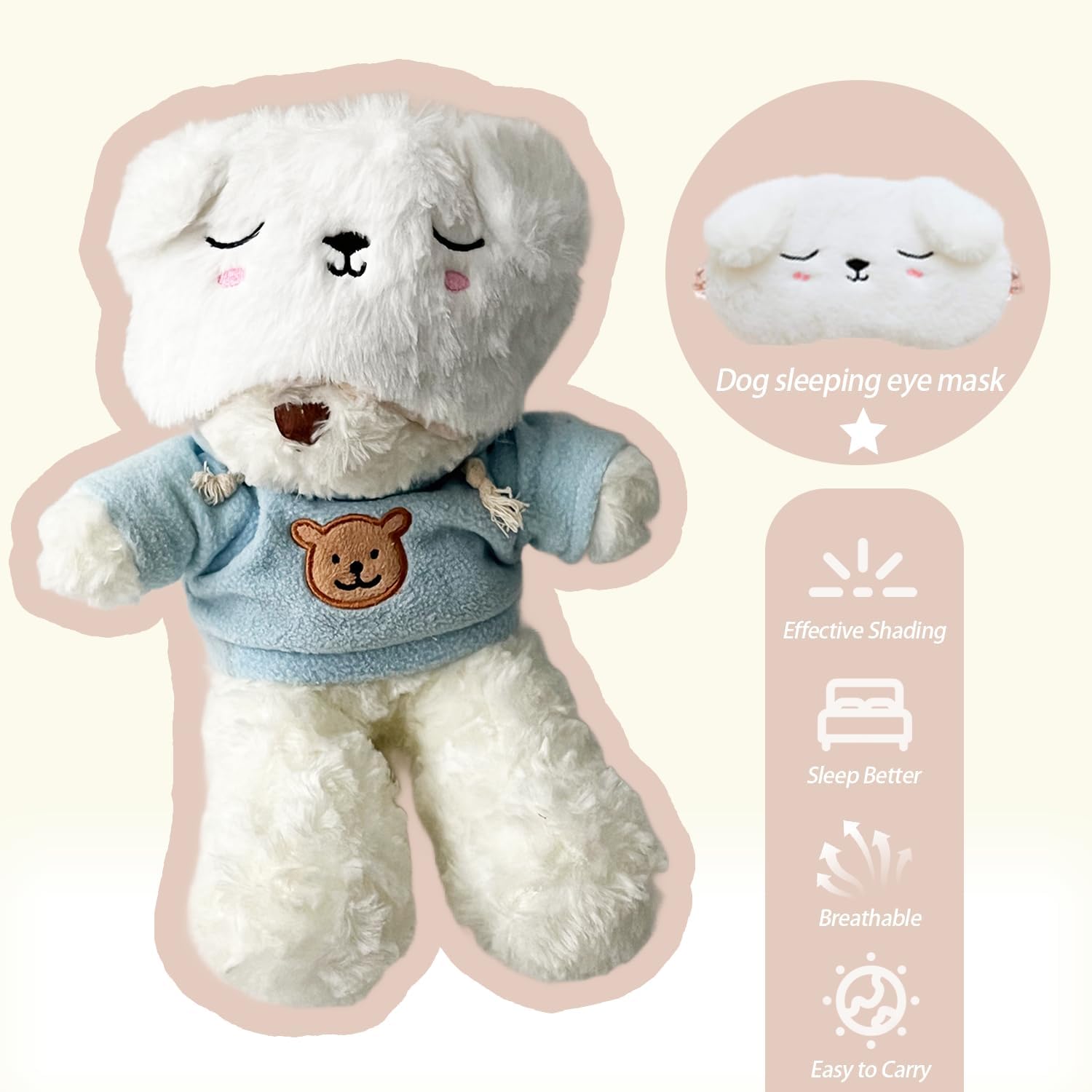 Soft Plush Animal Sleeping Mask - White Dog, for Kids & Girls, Home & Travel - Image 2
