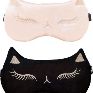 2 Pack Cute Cat Silk Sleep Mask for Kids - Adjustable Eye Cover for Girls, Boys, Women, Men