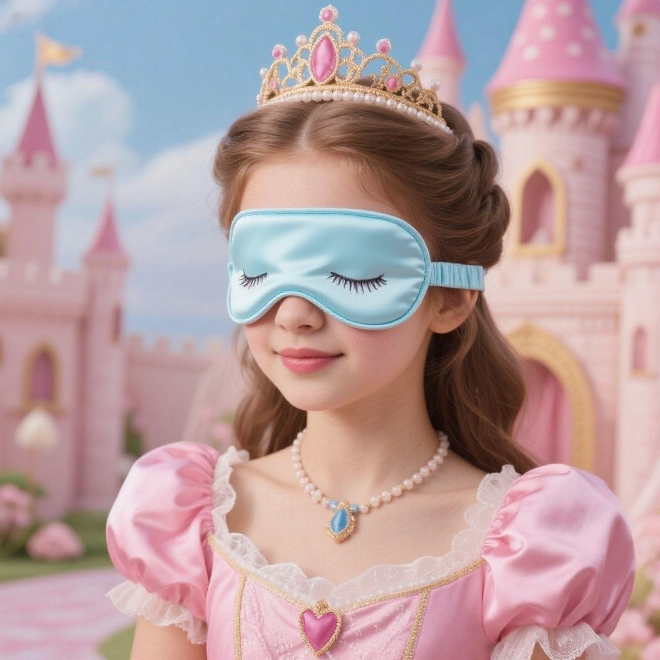 Mulberry Silk Sleep Mask for Kids - Adjustable Elastic Strap, Blue with Eyelashes, Size S - Image 2