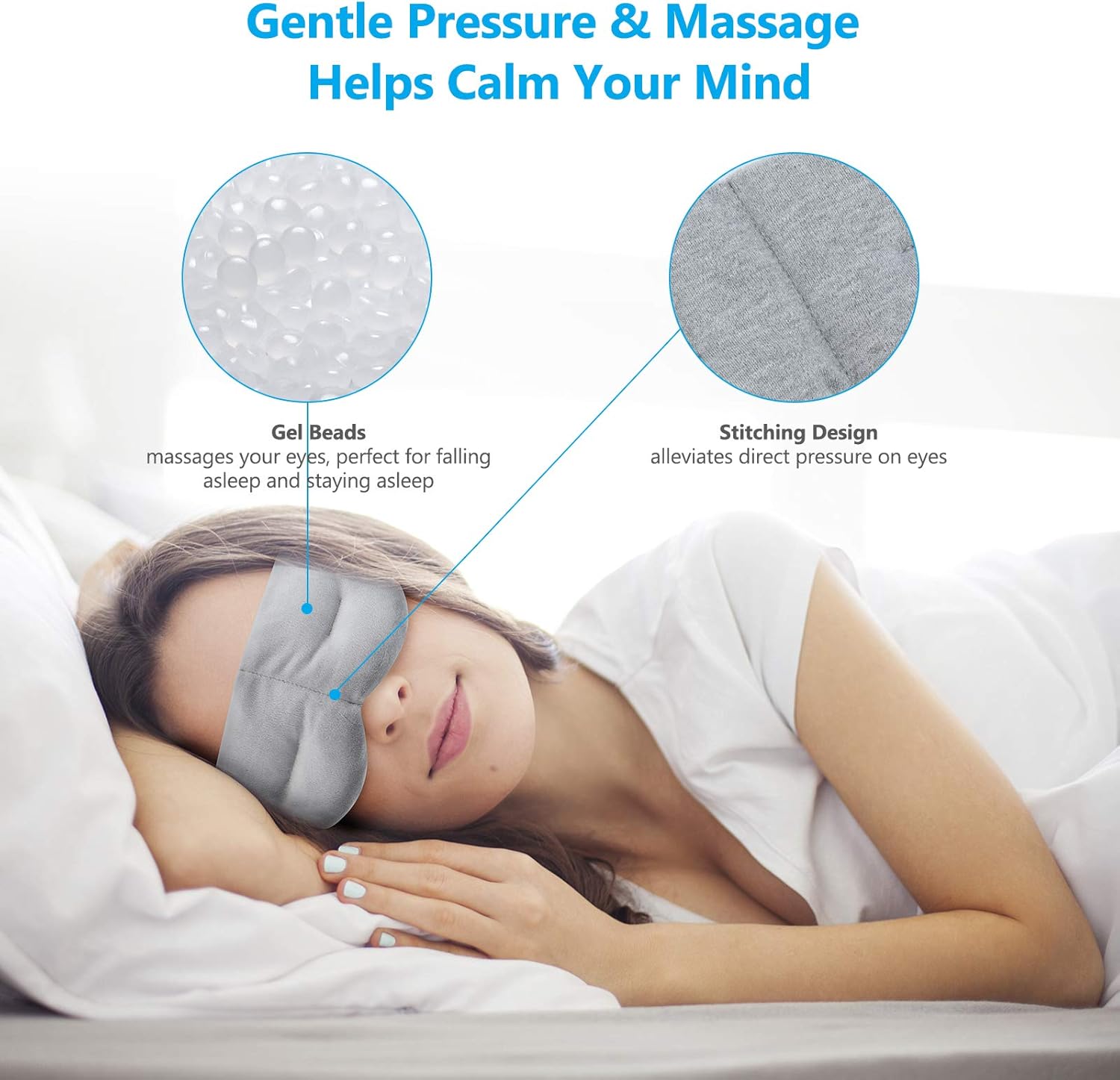 Weighted Cooling Sleep Mask - Cold Therapy Compression, Light Blocking, Grey Rayon Cotton Fleece - Image 2
