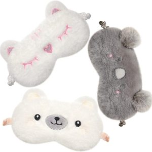 3 Pack Cute Cartoon Cat Sleep Mask - Soft Eye Cover for Women, Adults, Travel Party, Adjustable