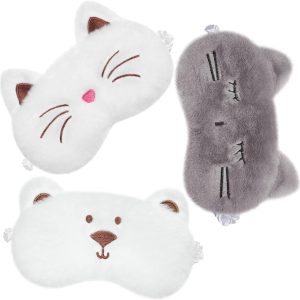 3 Pack Cartoon Animal Cat Sleep Mask - Soft Eye Cover for Kids, Women, Adults, Elegant Style