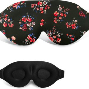 3D Contoured Sleep Mask - 100% Blackout, Super Soft with Adjustable Straps, Floral