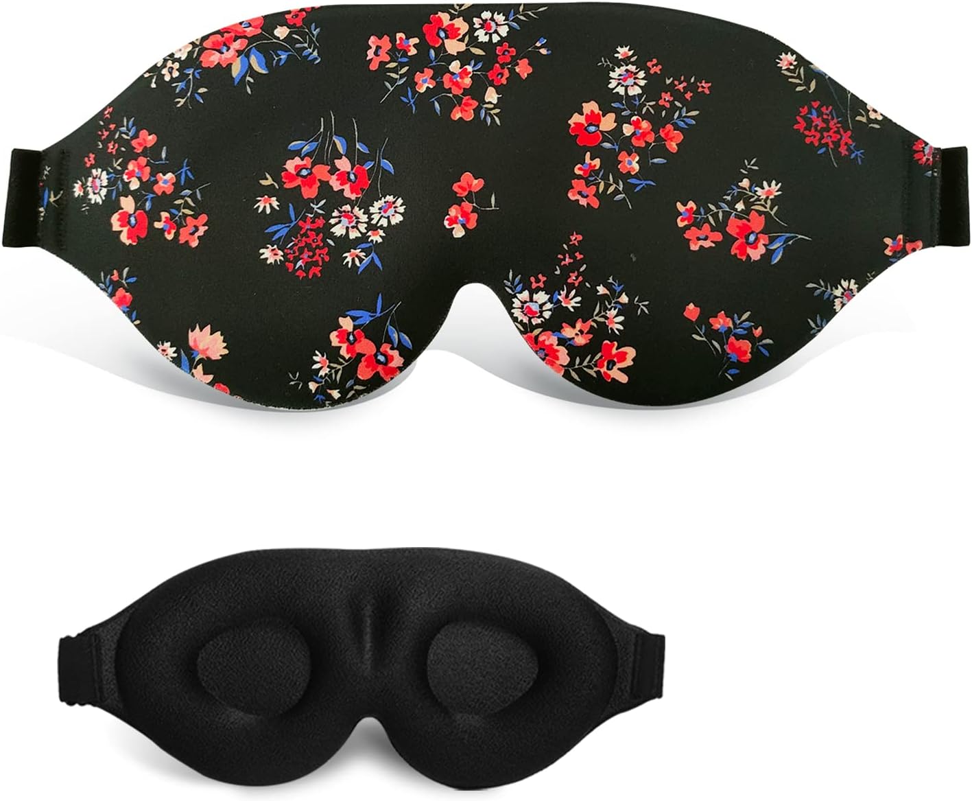 3D Contoured Sleep Mask - 100% Blackout, Super Soft with Adjustable Straps, Floral