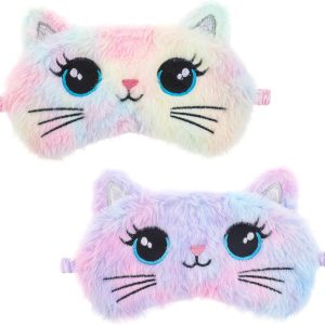 2 Pack Cute Cat Sleep Mask for Kids - Soft Plush Animal Eye Mask for Girls, Home Travel