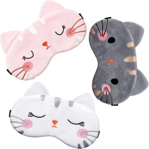 3 Pack Cartoon Dog Face Eye Mask - Soft Lightweight Cat Sleeping Mask for Women, Men, Kids (Cat)