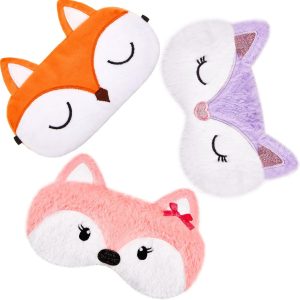3 Pack Cartoon Dog Face Eye Mask - Soft Lightweight Fox Sleeping Mask for Women, Men, Kids (Fox)
