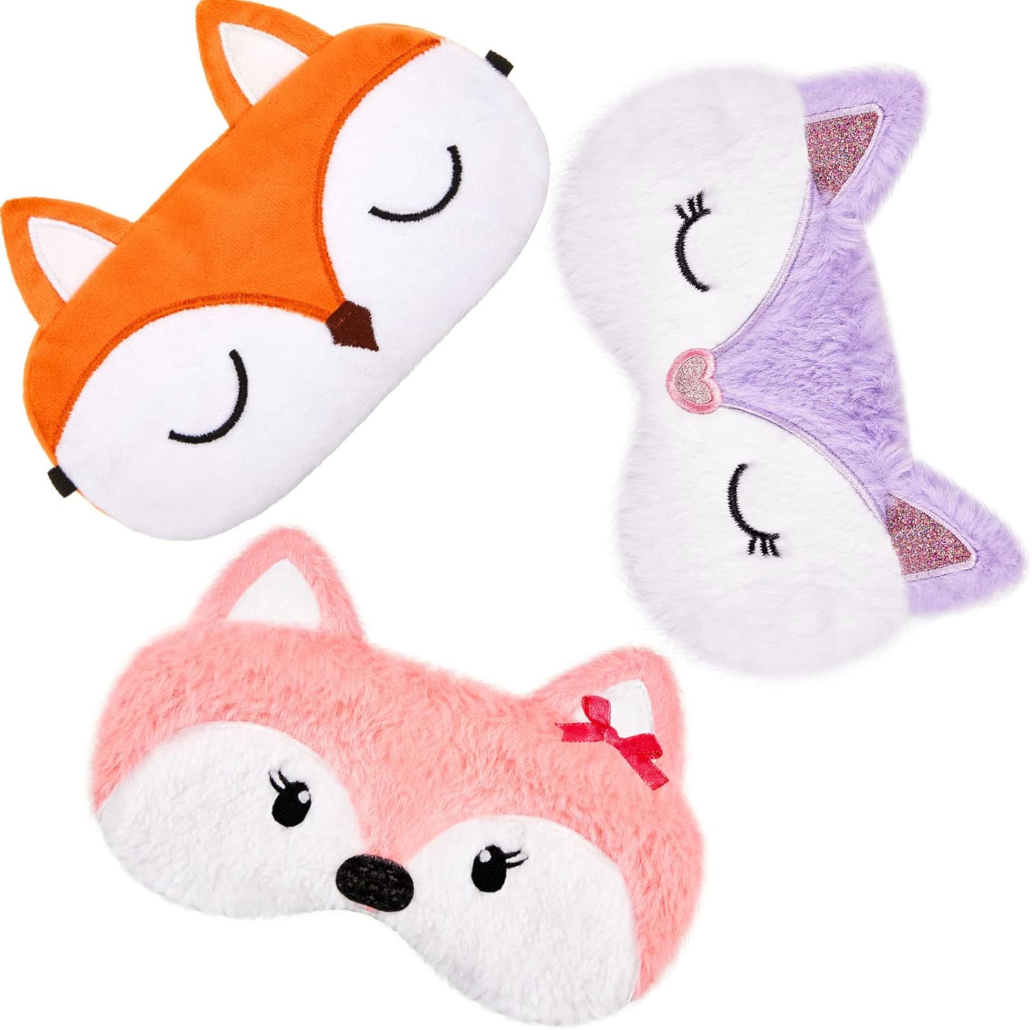 3 Pack Cartoon Dog Face Eye Mask - Soft Lightweight Fox Sleeping Mask for Women, Men, Kids (Fox)