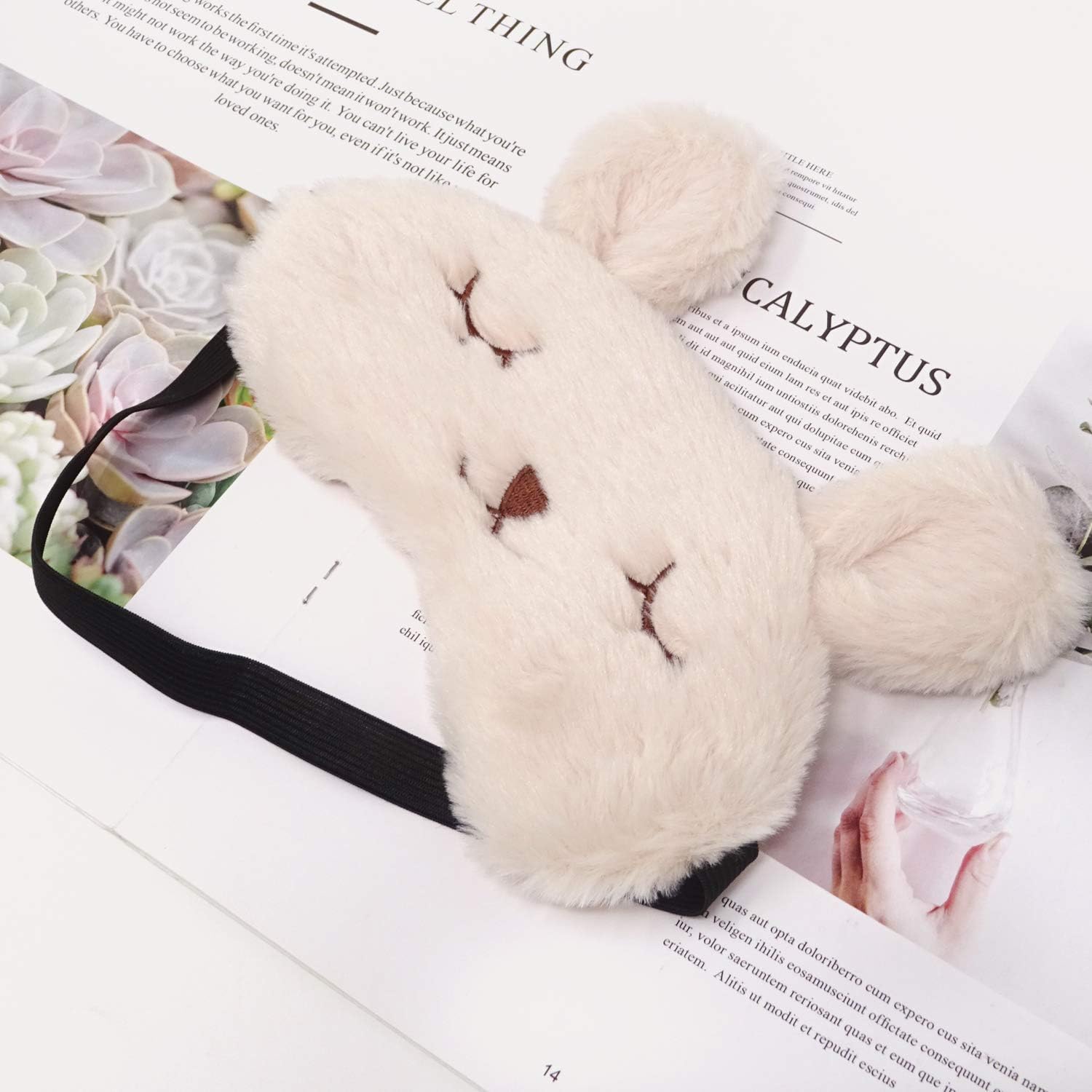 Plush Rabbit Sleeping Eye Mask - Cute Cartoon Animal Eye Cover for Children, Beige - Image 2