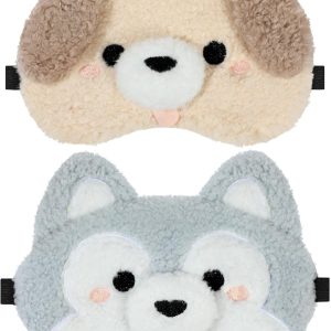 2 Pack Cute Plush Dog Sleeping Mask - Soft Puppy Eye Cover with Adjustable Elastic Strap