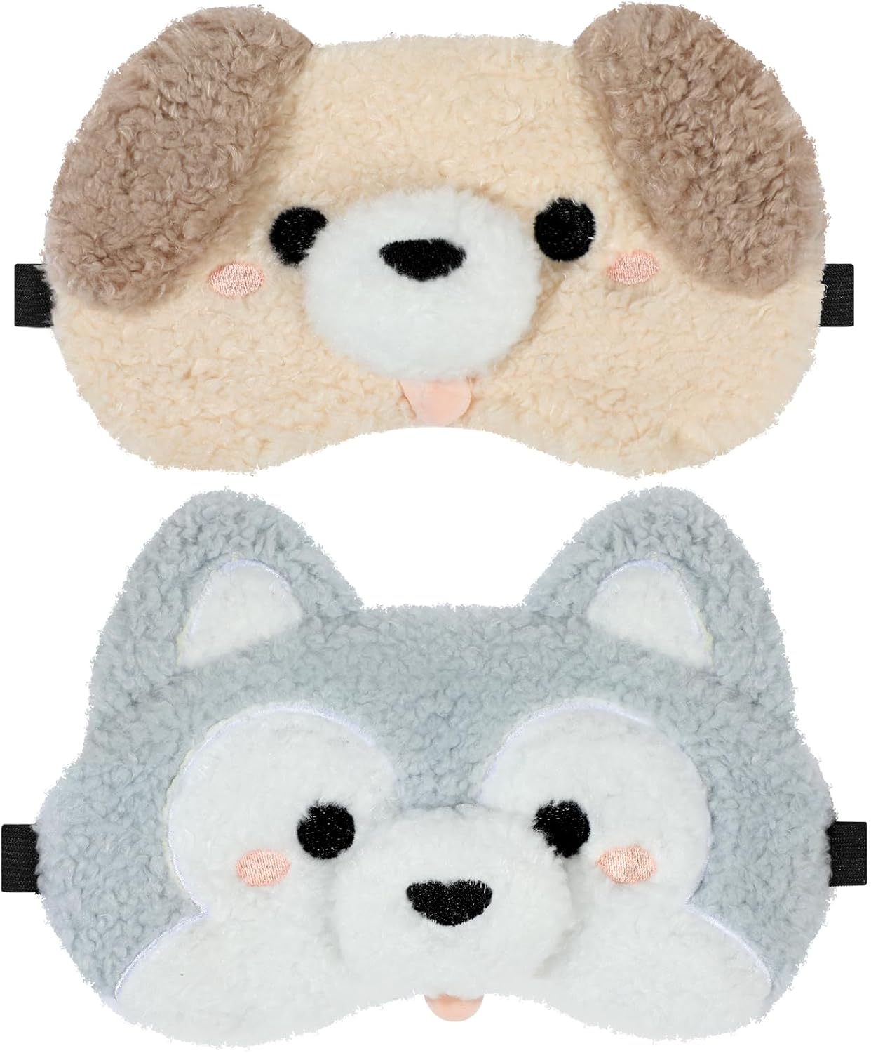 2 Pack Cute Plush Dog Sleeping Mask - Soft Puppy Eye Cover with Adjustable Elastic Strap