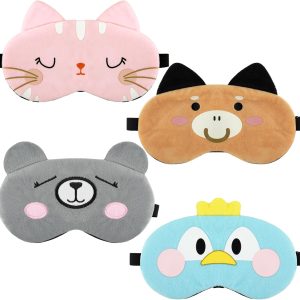 4 Pack Cute Animal Sleep Mask - Soft Eye Shade with Adjustable Elastic Strap, for Children & Adults