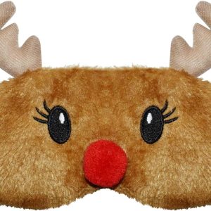 Christmas Reindeer Sleep Mask - Cute Antler Soft Plush Blindfold, Brown