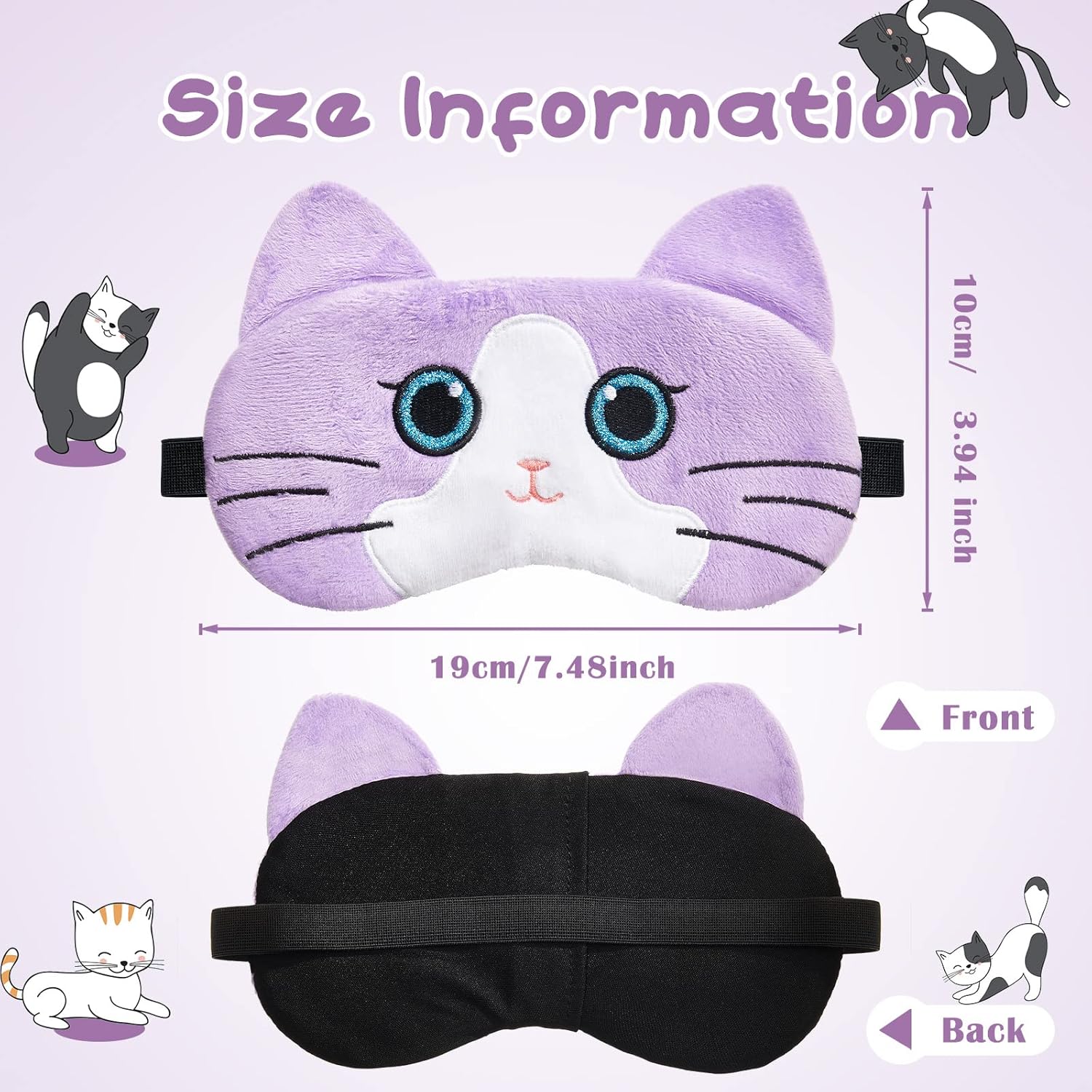 6 Pack Cute Cat Animal Sleep Mask - Soft Lightweight Eyeshade for Women, Girls, Teens - Image 2