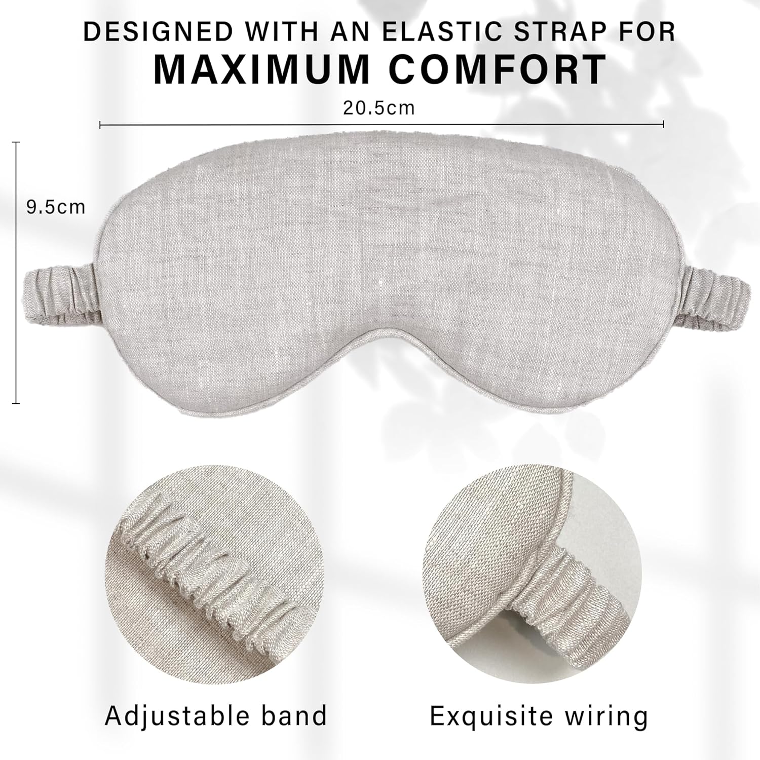 Pure Linen Sleep Mask with Elastic Band - No Pressure on Eyes, Side Sleeper, Natural - Image 2