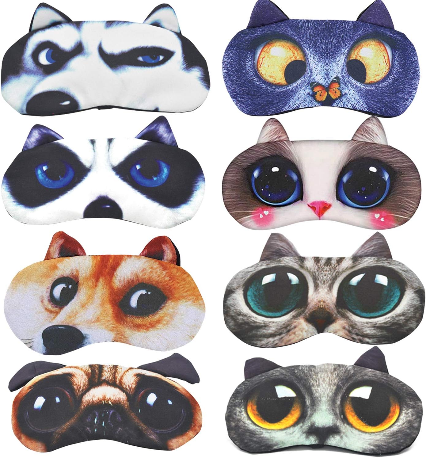 8 Pack Kids Cartoon Animal Sleeping Eye Cover - Funny Blindfold for Plane Travel, Game, Nap