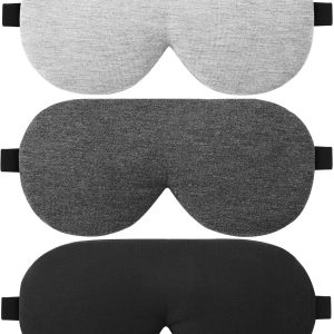 3 Pack Organic Cotton Bamboo Sleep Mask - Contoured Insert, Light Blocking, Black/Grey/Silver
