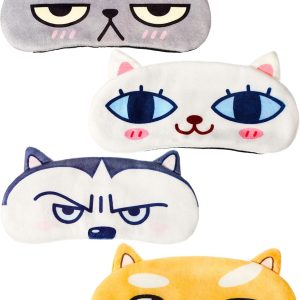 4 Pack Kids Sleeping Mask - Cat & Dog Funny Animal Eye Mask with Adjustable Strap, Soft Eyeshade