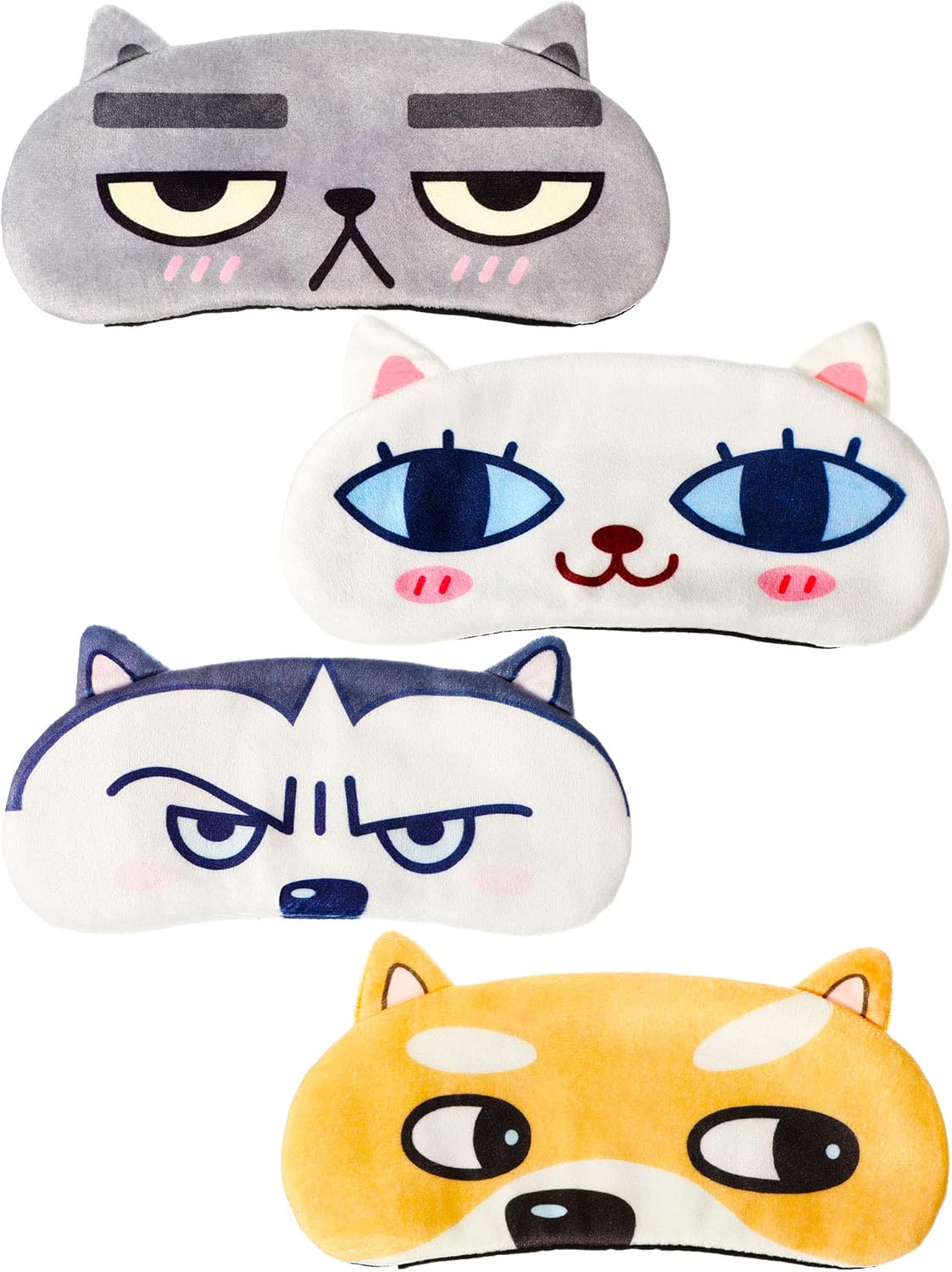 4 Pack Kids Sleeping Mask - Cat & Dog Funny Animal Eye Mask with Adjustable Strap, Soft Eyeshade