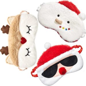 3 Pack Christmas Sleep Mask for Kids - Santa, Snowman, Reindeer, Soft Plush Blindfold
